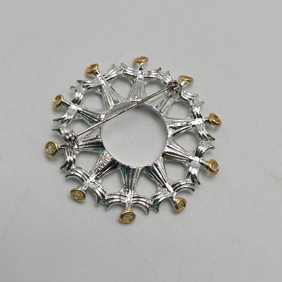 Avon Silver Gold Tone Starburst Angel Circle Pin Brooch - Picture 3 of 5